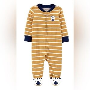 Carters Zebra Zip-Up Cotton Sleep & Play, 9 months, yellow and white stripe NWT